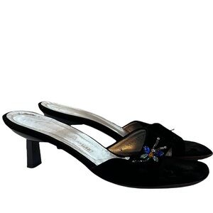 Vintage Giuseppe Zanotti black velvet heel mules bejeweled dragonflies 10 Rare